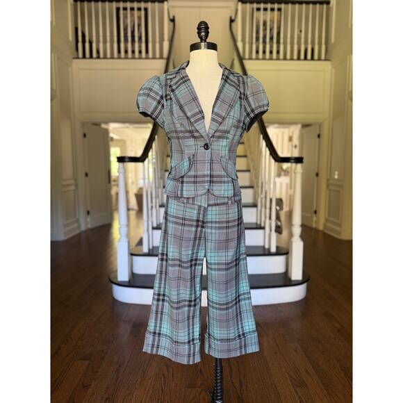 Y2k Plaid Office Siren 2-Piece Suit Whimsy Alt Grunge Punk Mod SteamPunk Career - Picture 2 of 11